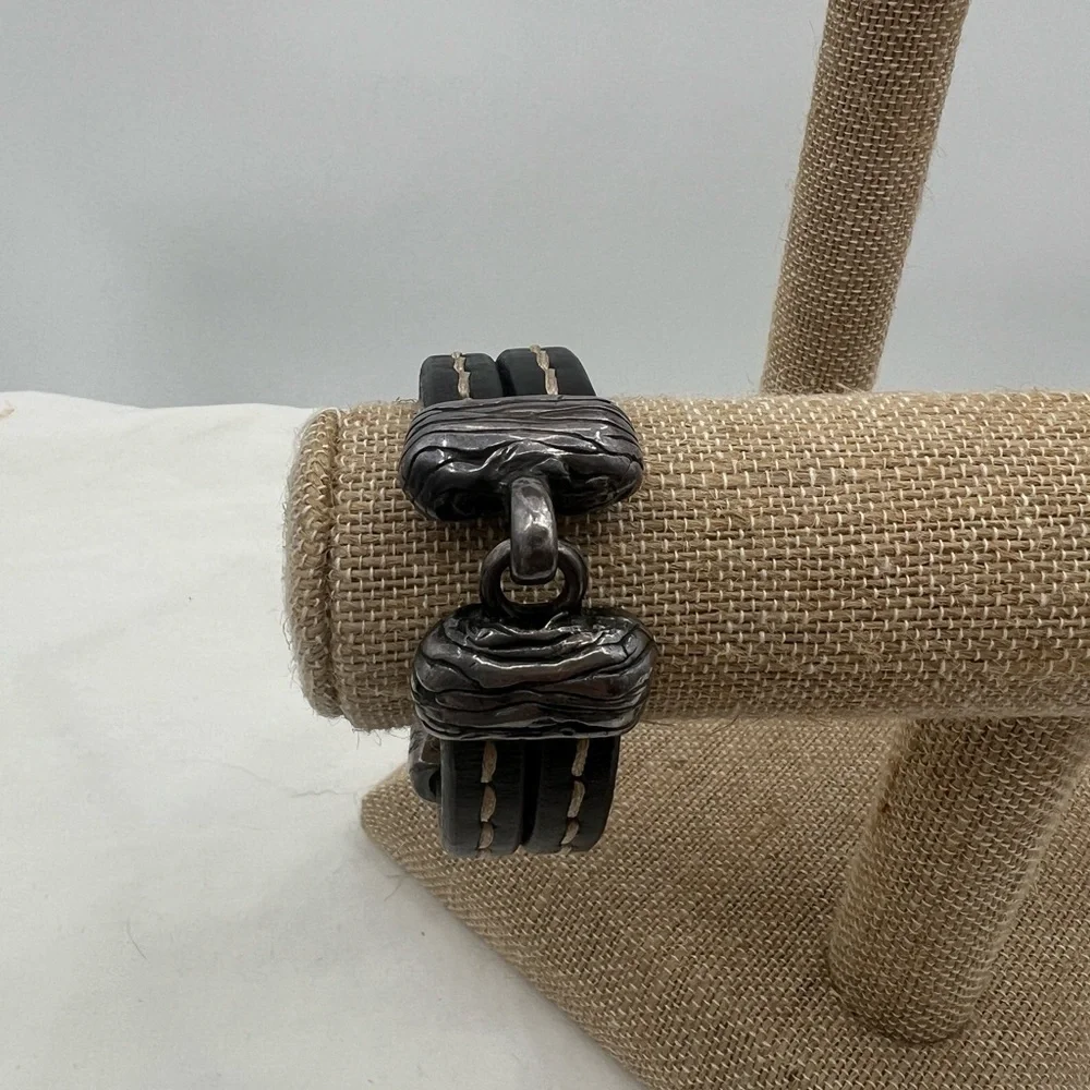 Black double stranded leather bracelet